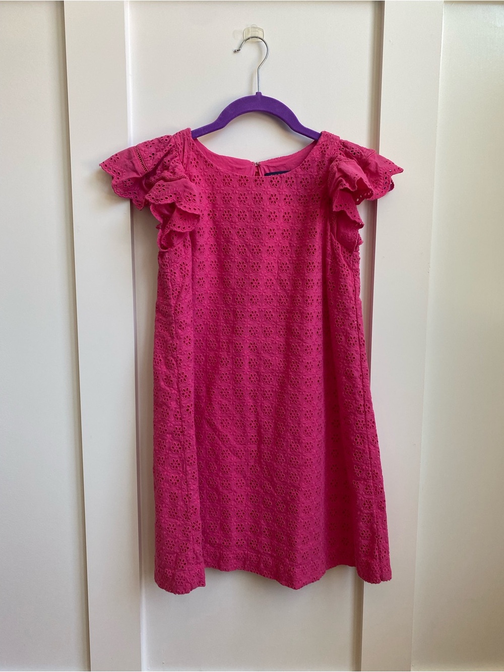 Polo Ralph Lauren Pink Eyelet Ruffle Sleeve Dress Girls Size 10
